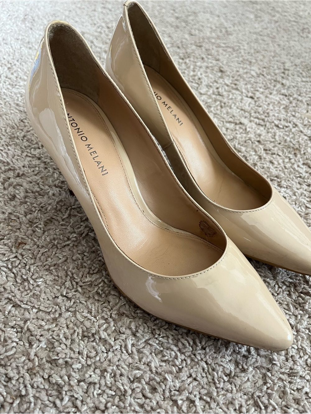 ANTONIO MELANI Beige Patent Pointed-Toe Pumps